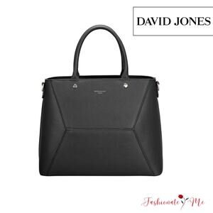 David Jones PU Leather Adjustable Shoulder Strap Handbag | Black